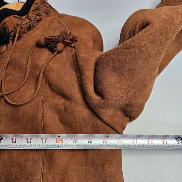 Christia Coat Brown Sheepskin Shearling Jacket Italy Bohemian Hippie Embroidered - Picture 7 of 16
